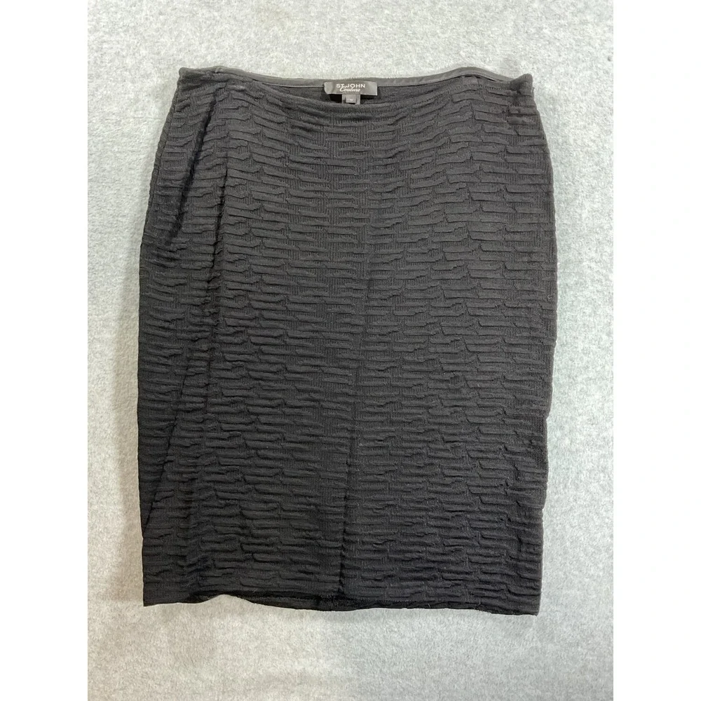 St. John Couture Black Textured Knit Pencil Skirt Size 10 Made in USA 2326